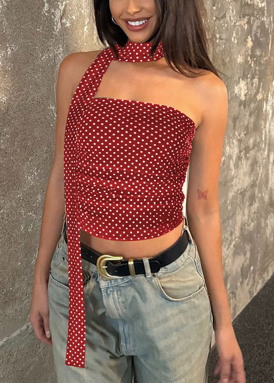 Slim Fit Red Bow Dot Cotton Vest Sleeveless