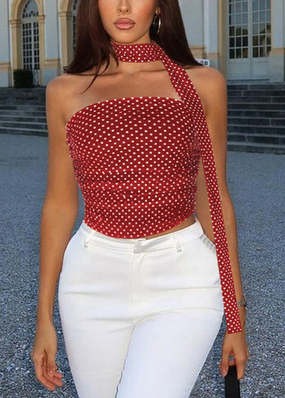 Slim Fit Red Bow Dot Cotton Vest Sleeveless