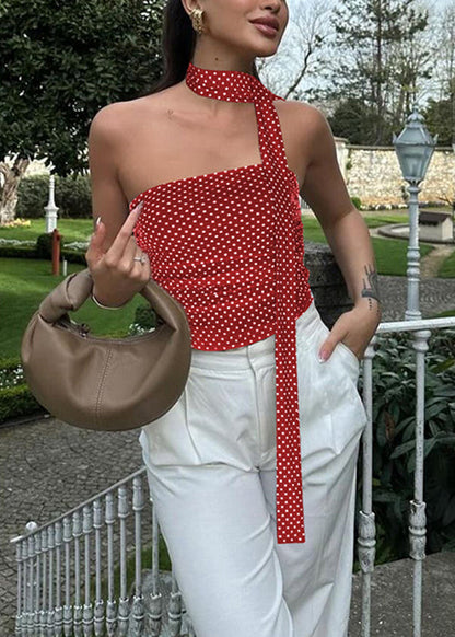 Slim Fit Red Bow Dot Cotton Vest Sleeveless