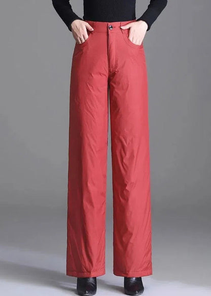 Pantalones rectos ajustados con bolsillos rojos, rellenos de algodón fino liso, para invierno