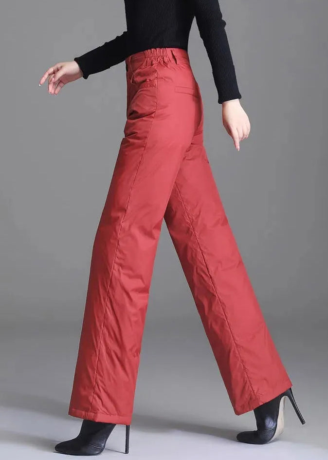 Pantalones rectos ajustados con bolsillos rojos, rellenos de algodón fino liso, para invierno
