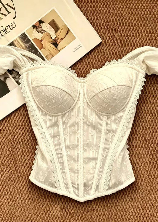 Slim Fit White Patchwork Lace Bustier Top Tank Summer