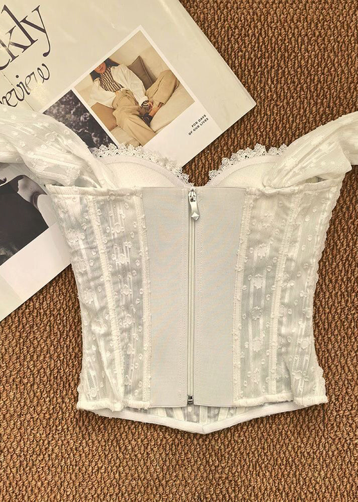 Slim Fit White Patchwork Lace Bustier Top Tank Summer