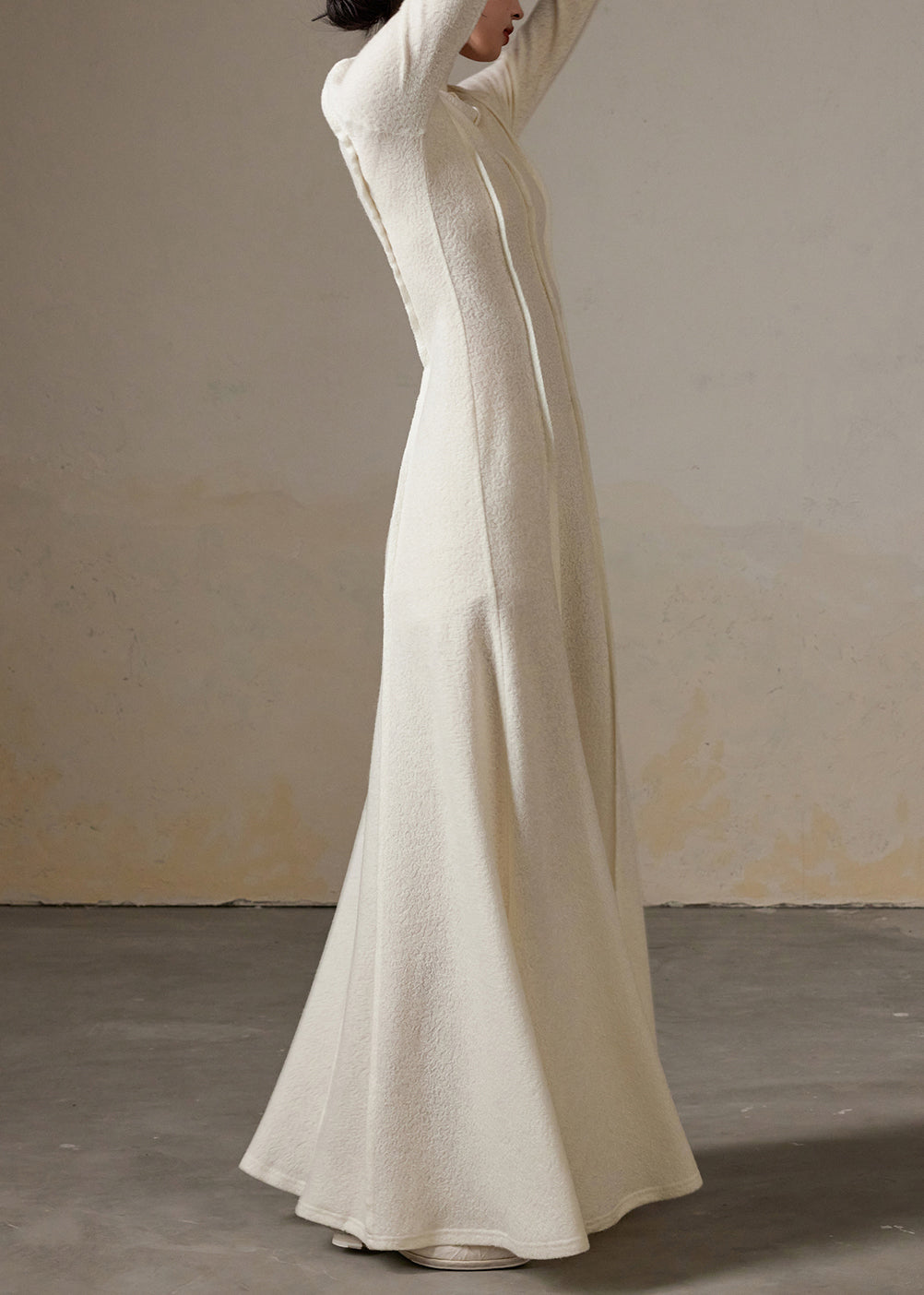 Slim Fit White Turtleneck High Waist Cotton Long Dress Winter