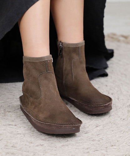 Weiche, graue Stiefel mit Reißverschluss aus Rindsleder, elegante Stiefel mit gekreuzten Riemen