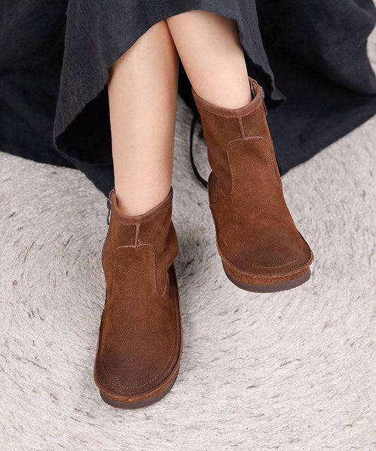 Weiche, graue Stiefel mit Reißverschluss aus Rindsleder, elegante Stiefel mit gekreuzten Riemen