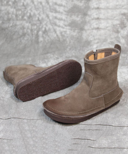 Weiche, graue Stiefel mit Reißverschluss aus Rindsleder, elegante Stiefel mit gekreuzten Riemen