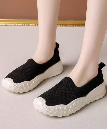 Soft Hollow Out Flat Shoes Beige Knit Fabric