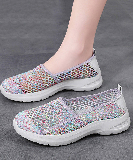 Soft Multicolour Hollow Out Flat Shoes For Women Knit Fabric
