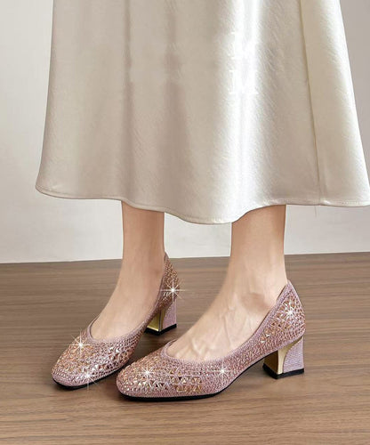 Soft Pink Chunky High Heels Faux Leather