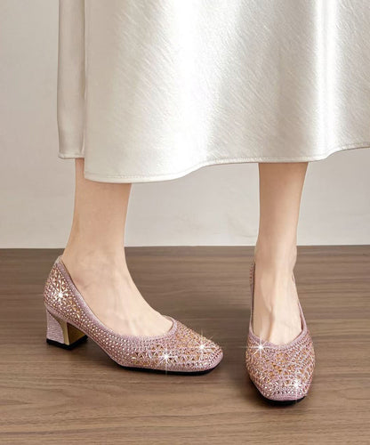 Soft Pink Chunky High Heels Faux Leather