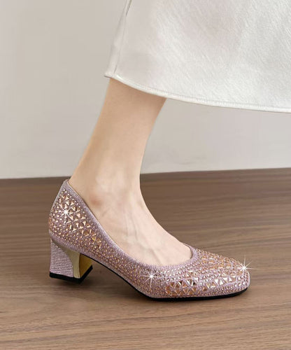 Soft Pink Chunky High Heels Faux Leather