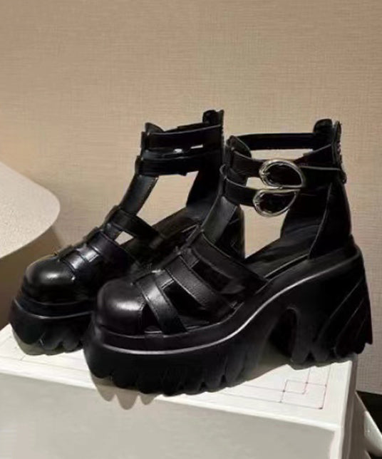 Weiche Spleißen Hohl Out Chunky Sandalen Rosa Rindsleder