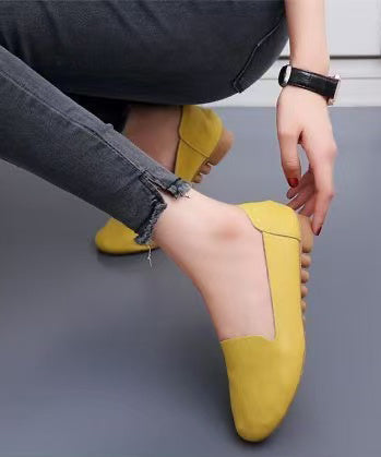 Soft Yellow Faux Leather Flat Shoes For Women