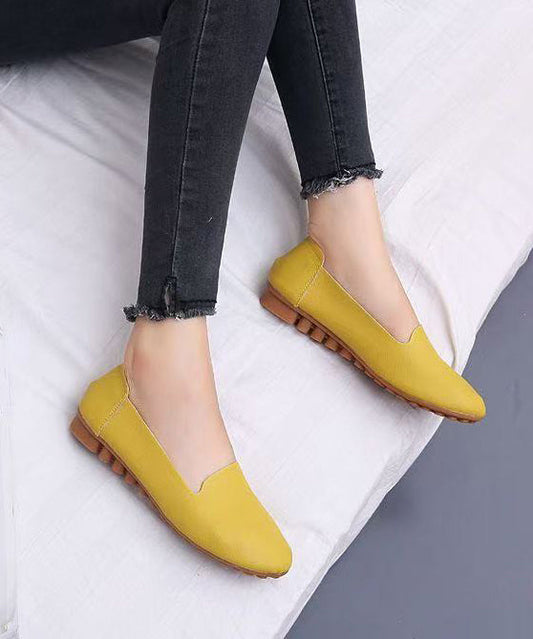 Soft Yellow Faux Leather Flat Shoes For Women