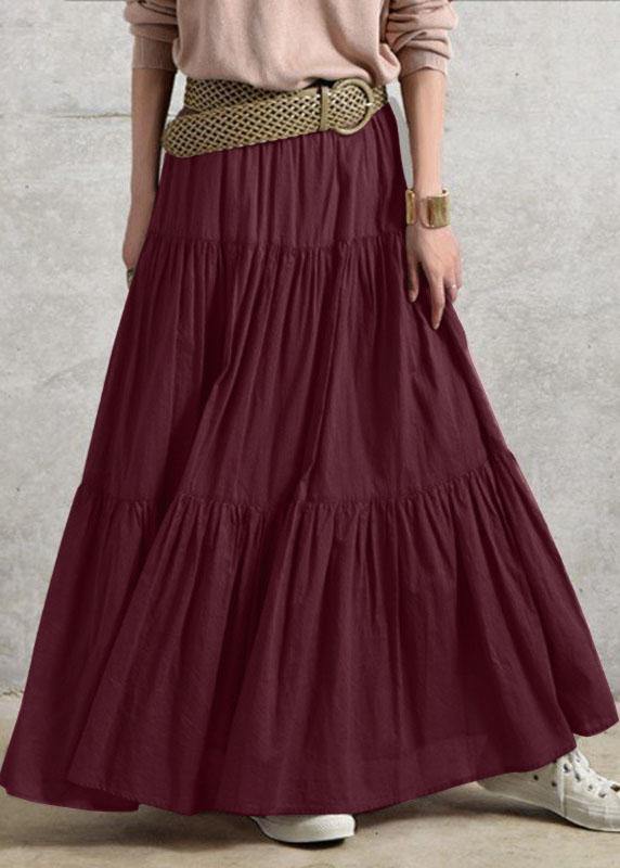 Solid Color Big Swing Elastic Waist Pleated Casual Long Skirt For Women - SooLinen