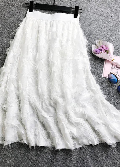 Solid Color Feather Fringed High Waist Long Skirts - SooLinen