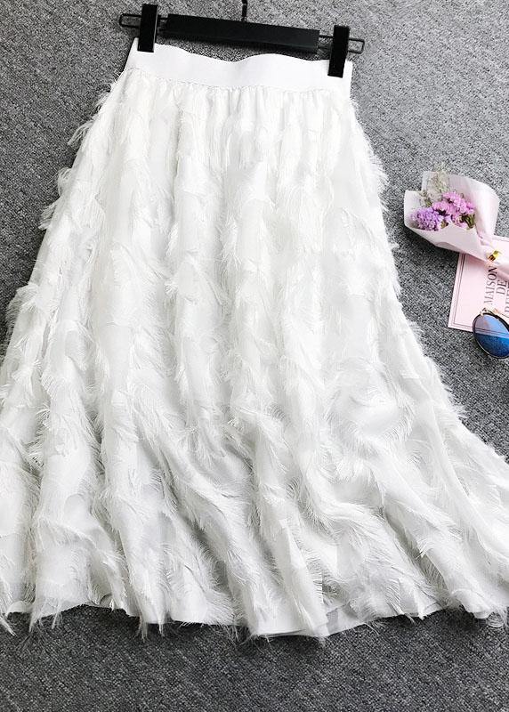 Solid Color Feather Fringed High Waist Long Skirts - SooLinen
