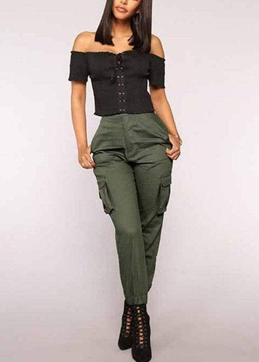 Solid Color High Elastic Waist Casual Harem Pants - SooLinen