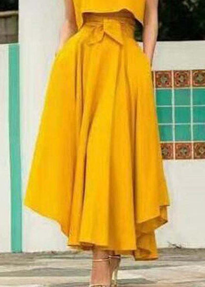 Solid Color High Waist Belted Side Zipper Irregular Hem Casual Skirts - SooLinen