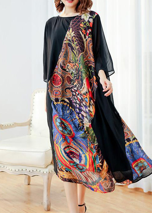 Loses Vintage-Midikleid mit gespleißtem Druck im Frühling