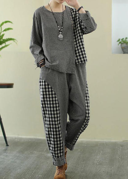 Spring 2021 art Retro Plaid women's splicing casual suit - SooLinen