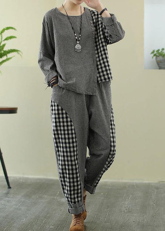Spring 2021 art Retro Plaid women's splicing casual suit - SooLinen