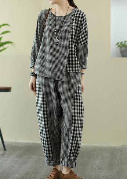 Spring 2021 art Retro Plaid women's splicing casual suit - SooLinen