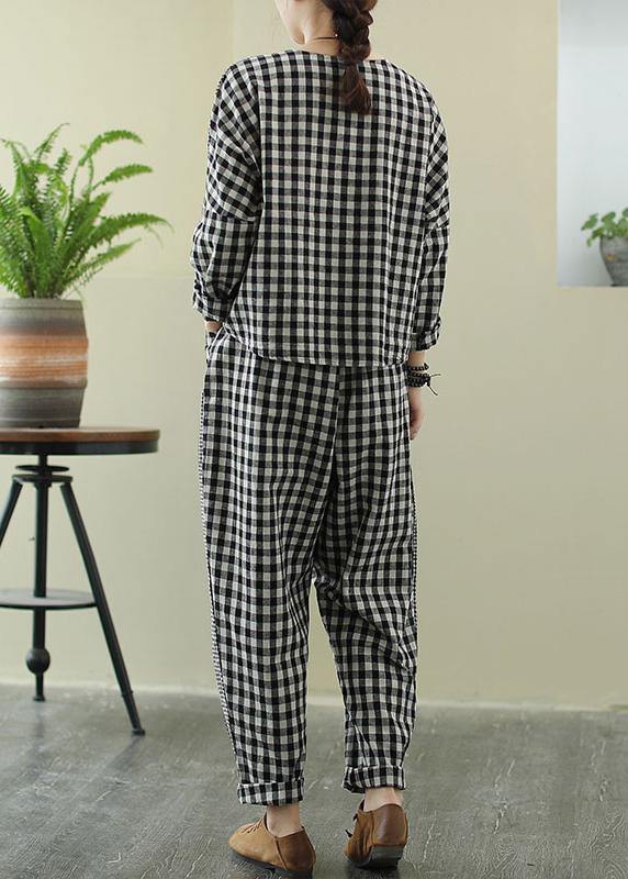 Spring 2021 art Retro Plaid women's splicing casual suit - SooLinen