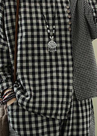 Spring 2021 art Retro Plaid women's splicing casual suit - SooLinen