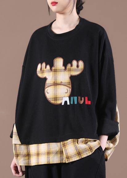 Spring Black Patchwork Sweatshirt Streetwear - SooLinen