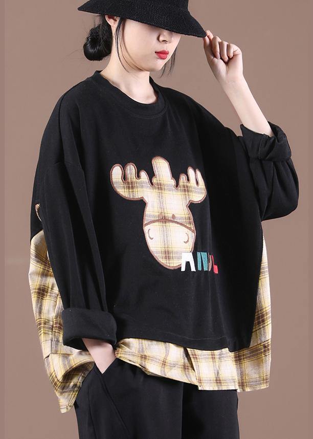 Spring Black Patchwork Sweatshirt Streetwear - SooLinen