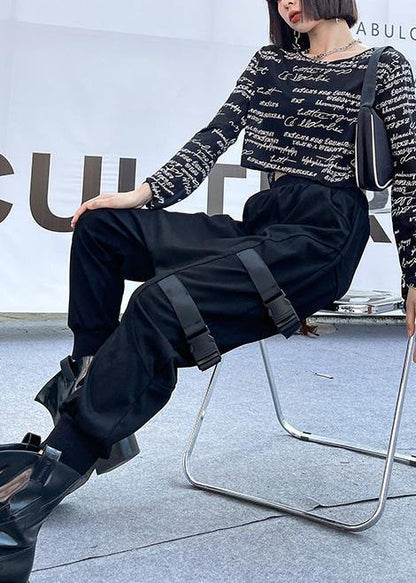 Spring Comfy Cotton Black Pockets Harem Pants - SooLinen