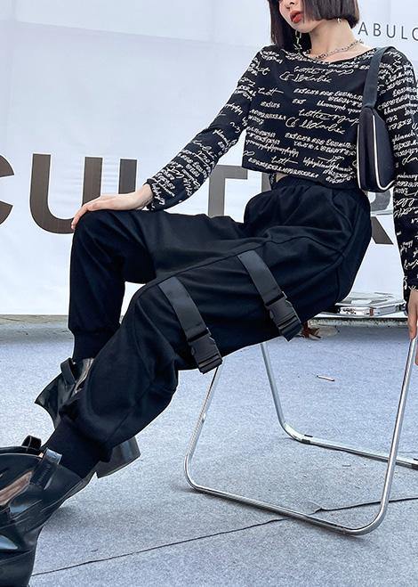 Spring Comfy Cotton Black Pockets Harem Pants - SooLinen