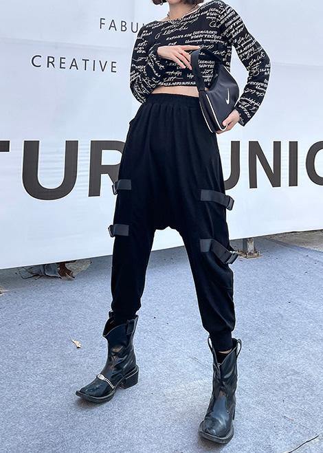 Spring Comfy Cotton Black Pockets Harem Pants - SooLinen