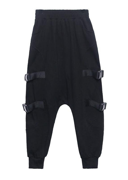 Spring Comfy Cotton Black Pockets Harem Pants - SooLinen