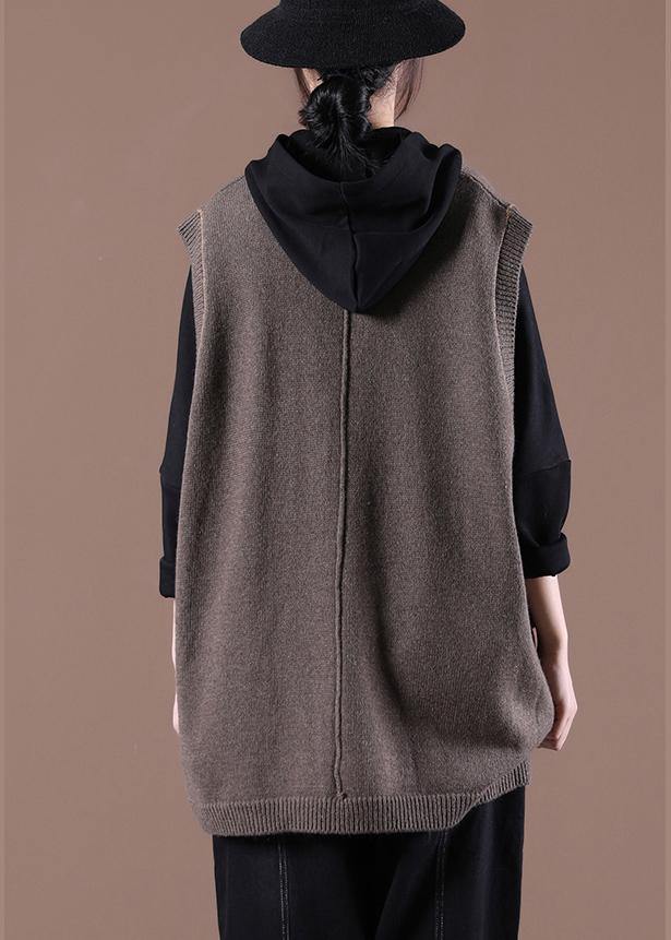 Spring New Coffee Women's Korean Large Multi Pocket Knitted Vest - SooLinen