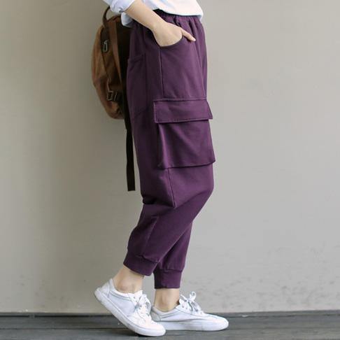 Spring Purple new solid color single pocket show thin Harem Pants - SooLinen