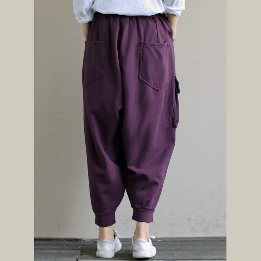 Spring Purple new solid color single pocket show thin Harem Pants - SooLinen