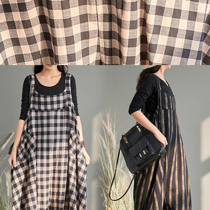 Spring plus size plus fertilizer to increase bloomers striped cotton and linen jumpsuit - SooLinen