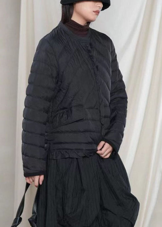 Street Khaki Lässige Winter-Daunenjacke mit Knöpfen und Rüschen