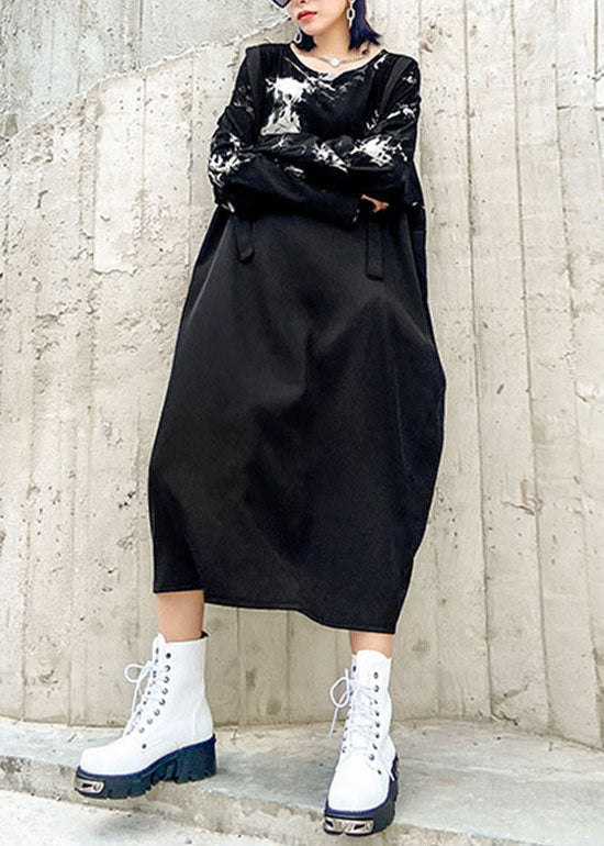 Streetwear Schwarz O-Neck print Patchwork Sweatshirt Kleider Frühling