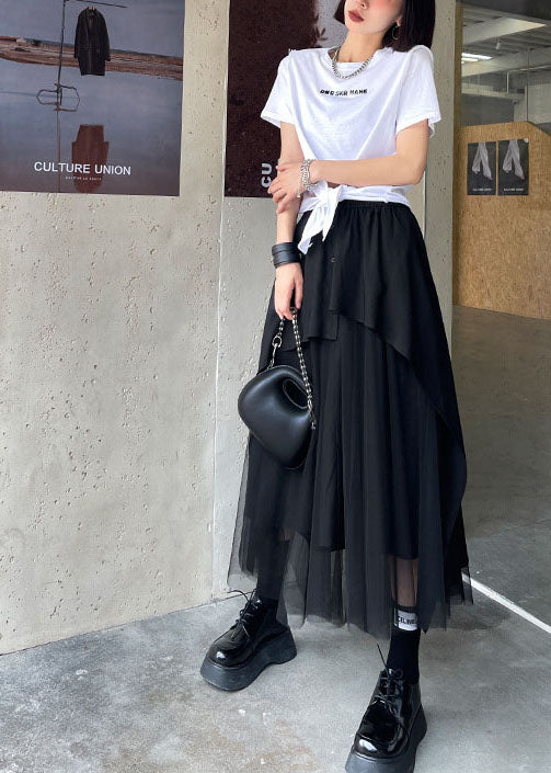 Streetwear Schwarz elastische taille taste Asymmetrische tüll Patchwork Röcke