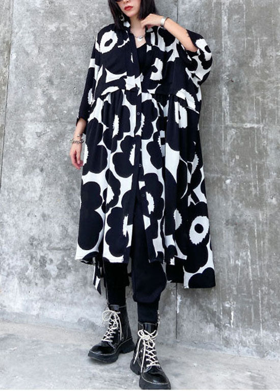 Streetwear schwarz faltig Asymmetrische Print Chiffon Kleid Frühling