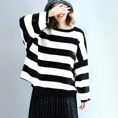 Streifen-Winterwolloberteile übergroße schwarz-weiß gestreifte Pullover-T-Shirts