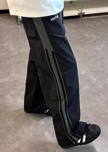 Striped Green Elastic Waist Patchwork Thin Cotton Mens Pants Summer