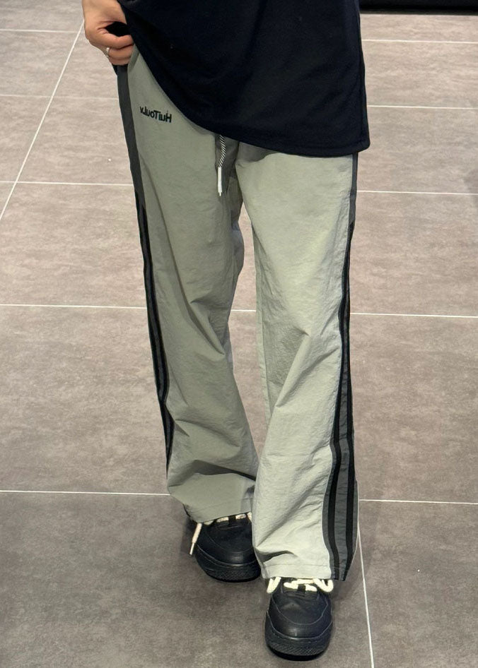 Striped Green Elastic Waist Patchwork Thin Cotton Mens Pants Summer