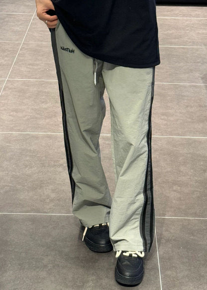 Striped Green Elastic Waist Patchwork Thin Cotton Mens Pants Summer