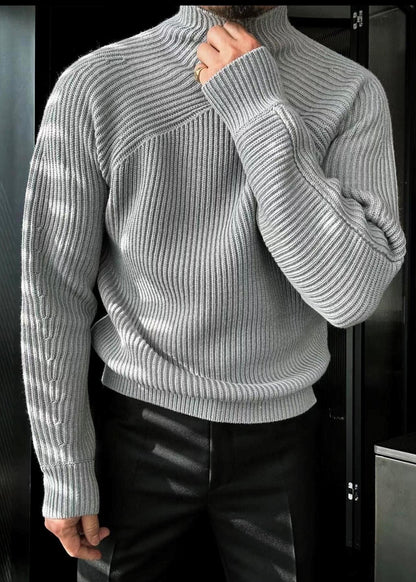 Striped Grey Turtleneck Solid Knit Men Sweaters Winter