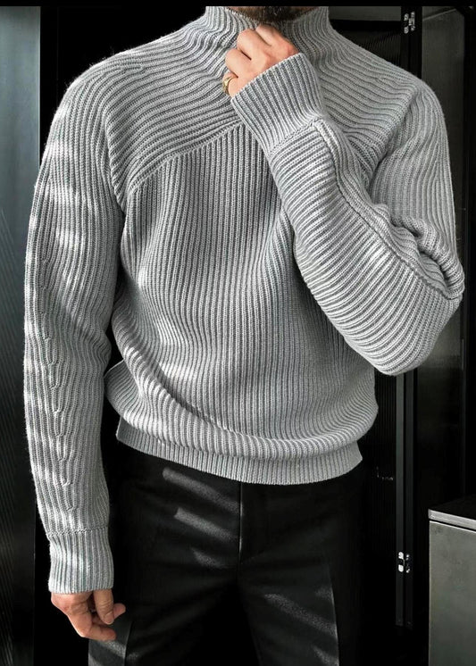 Striped Grey Turtleneck Solid Knit Men Sweaters Winter